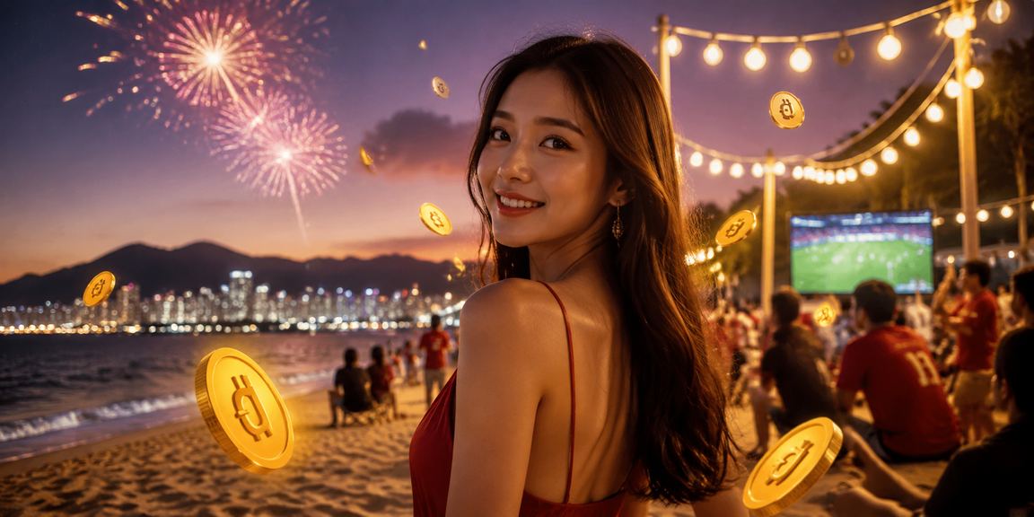 Khung cảnh bãi biển Đà Nẵng về đêm với đèn neon sôi động cho giải thưởng