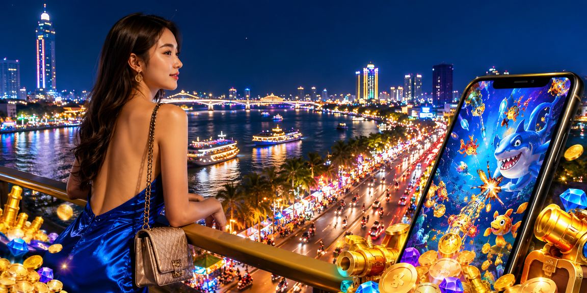 Trò chơi bắn cá neon ánh đèn sặc sỡ theo phong cách giải trí sông nước miền Tây